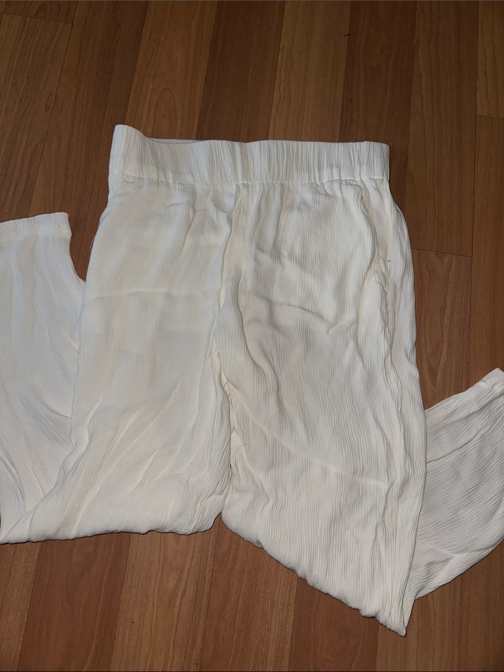 LOFT Cream High-Rise Straight Textured Pants